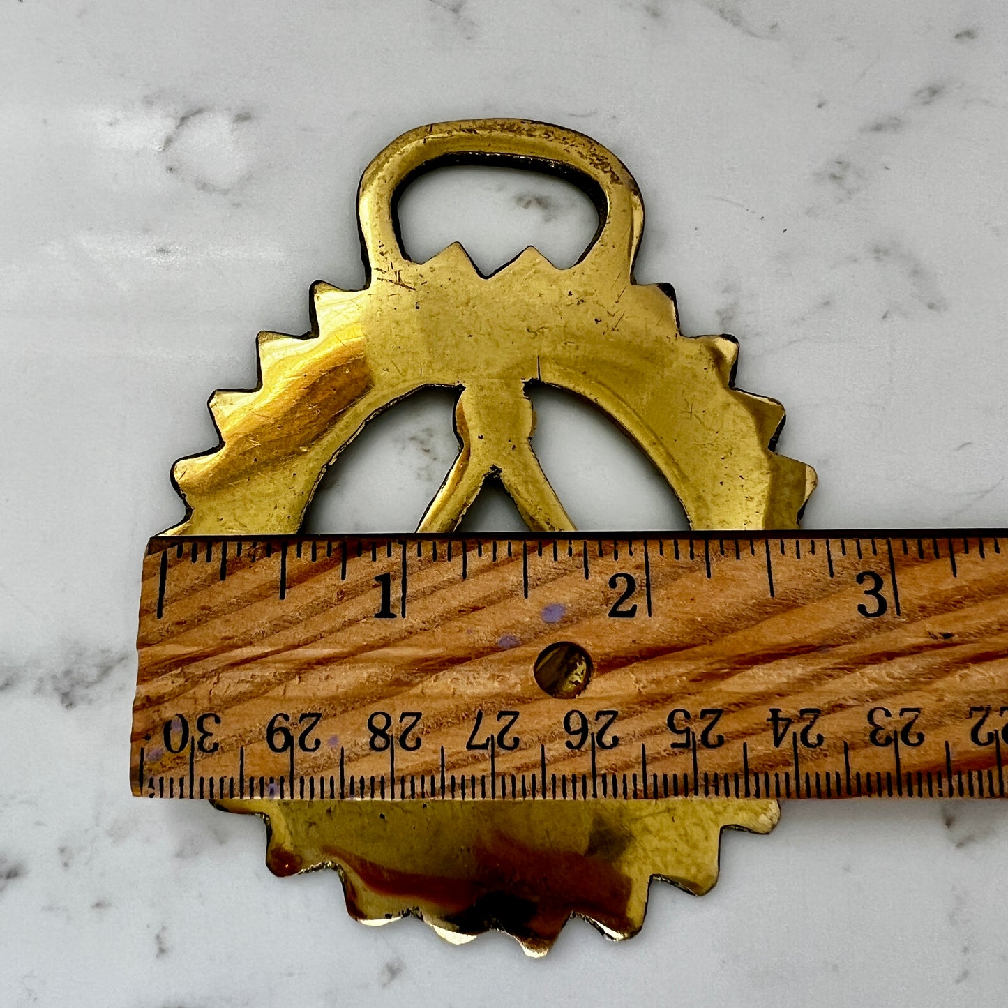 Measurement Vintage Masonic square and compass brass medallion