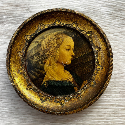 Florentine Round Giltwood Madonna by Lippi – Vintage Italian Wall Art