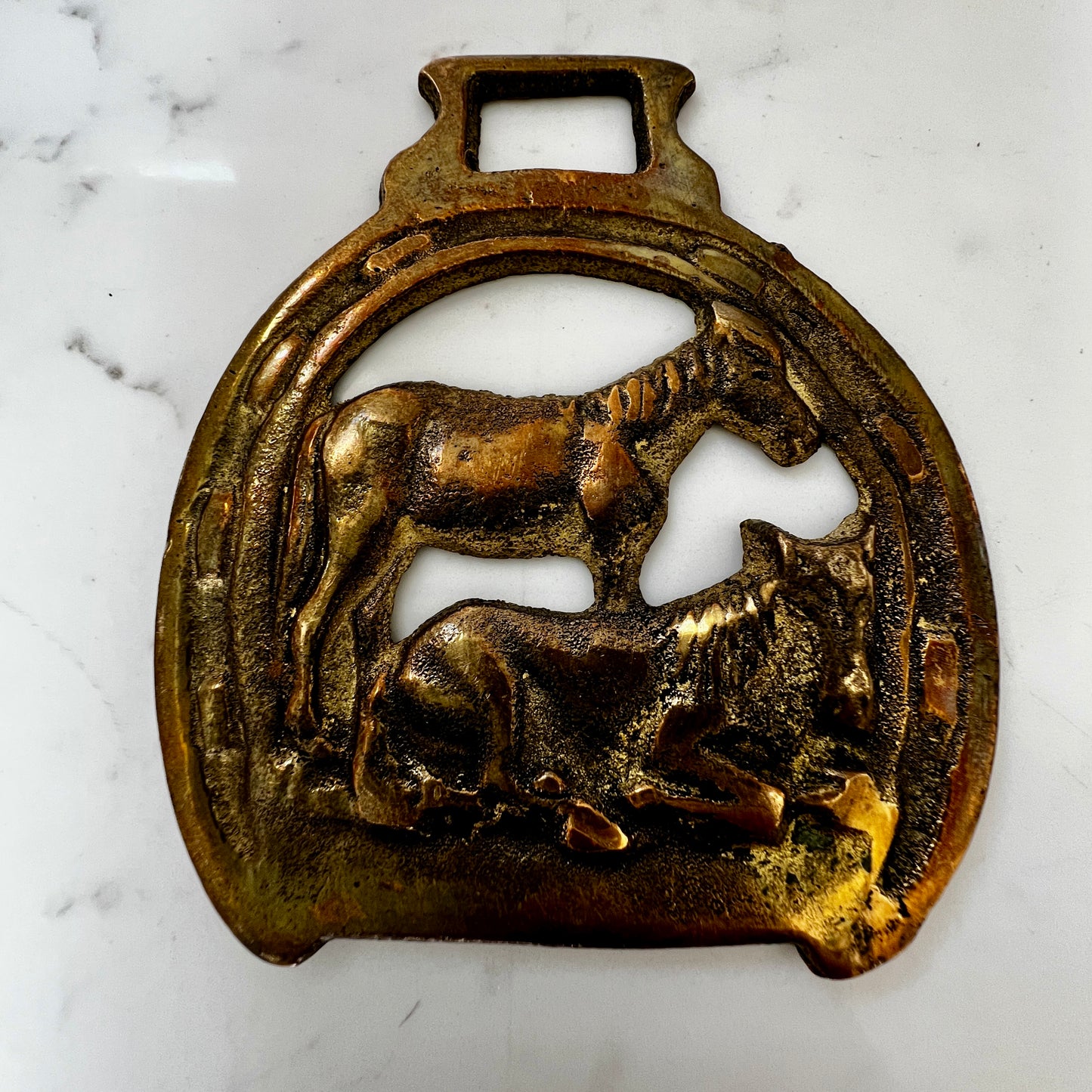 Vintage Dartmoor Ponies Horse Brass Medallion – Two Ponies Pendant for Scarf or Necklace