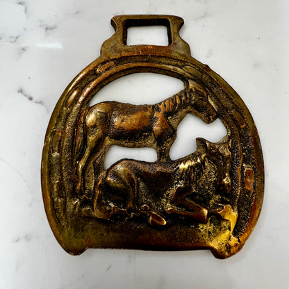 Vintage Dartmoor Ponies Horse Brass Medallion – Two Ponies Pendant for Scarf or Necklace