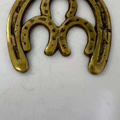 Vintage double horseshoe brass medallion necklace with dark multi-strand beads and leather connector video