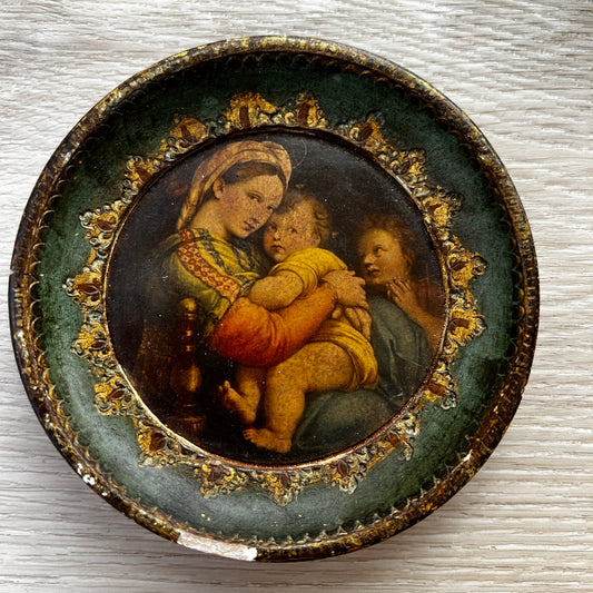 vintage Florentine wall art, Raphael Madonna plaque, and Italian gold gilt décor